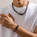 ネックレス アメリカ レトロ レザー ノット リング メンズ ヒップ ホップ ビーズ 鎖骨 チェーン アクセサリー
