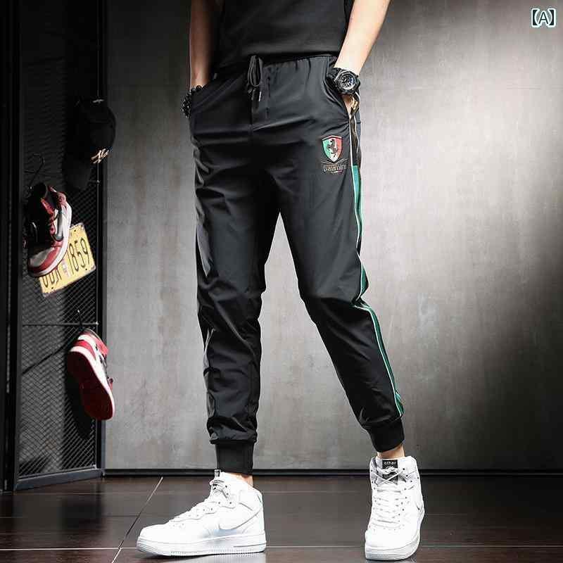 パンツ メンズ カジュアル ズボン 夏 男性用 スリムフィット 薄手 冷感 ハイエンド レッグ バインディング 速乾 スポーツ