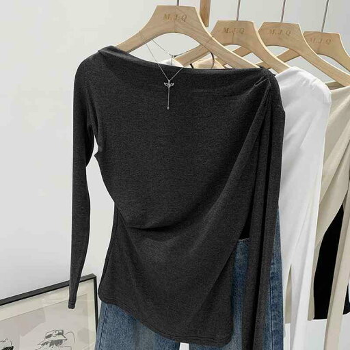 トップス シャツ レディース カジュアル 普段使い 初秋 女性用 アメリカン レトロ ハイエンド 長袖 Tシャツ スタイリッシュ ガール オフショルダー ワンショルダー トップス シャツ レディース カジュアル 普段使い 初秋 女性用 アメリカン レトロ ハイエンド 長袖 Tシャツ スタイリッシュ ガール オフショルダー ワンショルダー