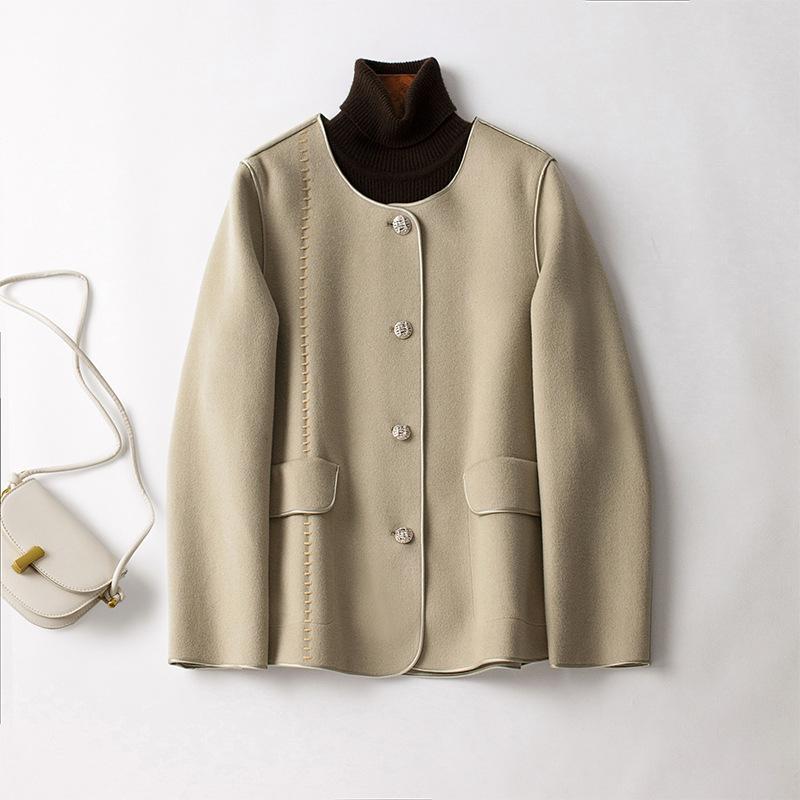 コート ウール レディース 上品 マザーズ 婦人服 女性用 ブラックス モール フレグランス 両面 ショート シンプル ラウンドネック 秋冬