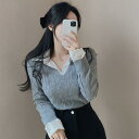 シャツ トップス レディース ファッション 韓国 シック 秋冬 若々しい レトロ カレッジ フェイク ツーピース ツイスト ニット セーター 女性用