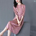 婦人服 ママ ドレス 夏 レディース 豪華感 ワンピース サテン レトロ 上品 花 レディース ピンク 母の日 プレゼント