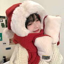冬 マフラー 女性 赤い クリスマス ギフト 帽子 スカーフ かわいい 暖かい 耳保護 ネック スカーフ 手袋 3 点 セット