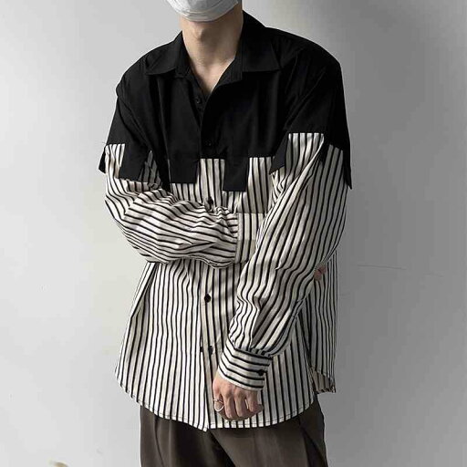 シャツ メンズ 秋 カジュアル おしゃれ ゆるく 分解 カラー ブロック 縦縞 ワーク 男性 女性 カップル ハイエンド シャツ メンズ 秋 カジュアル おしゃれ ゆるく 分解 カラー ブロック 縦縞 ワーク 男性 女性 カップル ハイエンド