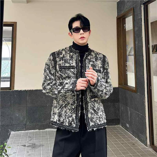ジャケット メンズ 秋 冬 ウール かっこいい 韓国 フレグランス ハイエンド ショート ノー カラー トップス ジャケット メンズ 秋 冬 ウール かっこいい 韓国 フレグランス ハイエンド ショート ノー カラー トップス
