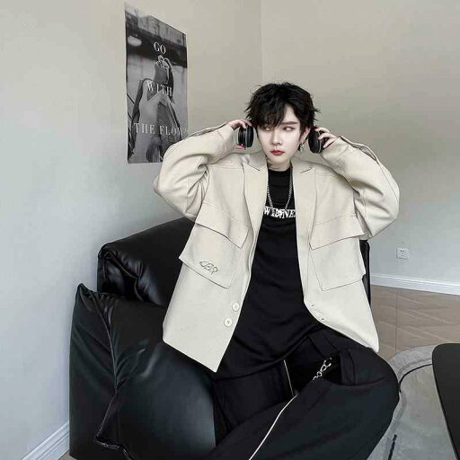 ジャケット メンズ カジュアル かっこいい アメリカン ワークウェア ブレザー ハイエンド ショート スーツ 立体 ポケット メタル バックル トップス ジャケット メンズ カジュアル かっこいい アメリカン ワークウェア ブレザー ハイエンド ショート スーツ 立体 ポケット メタル バックル トップス