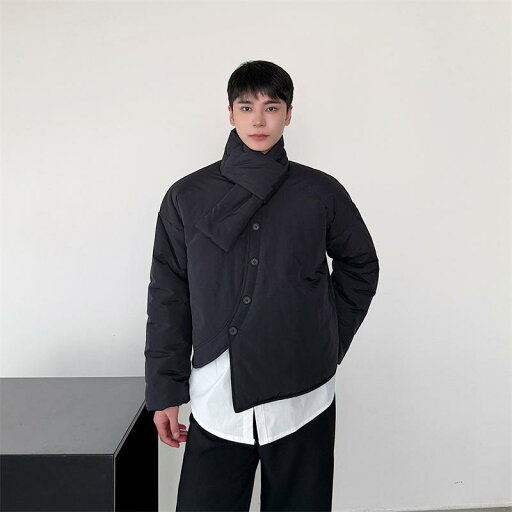 ジャケット メンズ 秋 冬 ダーク スカーフ 綿入り 不規則 前立て レトロ 軽量 薄い ショート 綿入り ジャケット メンズ 秋 冬 ダーク スカーフ 綿入り 不規則 前立て レトロ 軽量 薄い ショート 綿入り