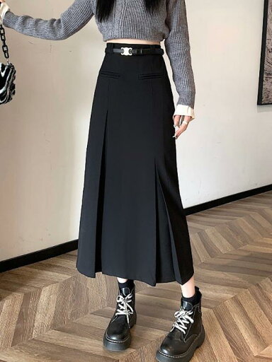 スカート レディース 秋 冬 プリーツ ハイウエスト スリム ミドル丈 スーツ ヒップ カバー ストレート スカート レディース 秋 冬 プリーツ ハイウエスト スリム ミドル丈 スーツ ヒップ カバー ストレート