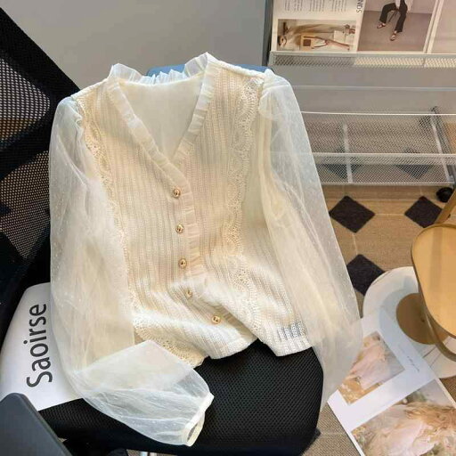レディース 秋 長袖 ニット 韓国 レース メッシュ スプライシング Vネック 薄手 カーディガン おしゃれ 女性 トップス レディース 秋 長袖 ニット 韓国 レース メッシュ スプライシング Vネック 薄手 カーディガン おしゃれ 女性 トップス