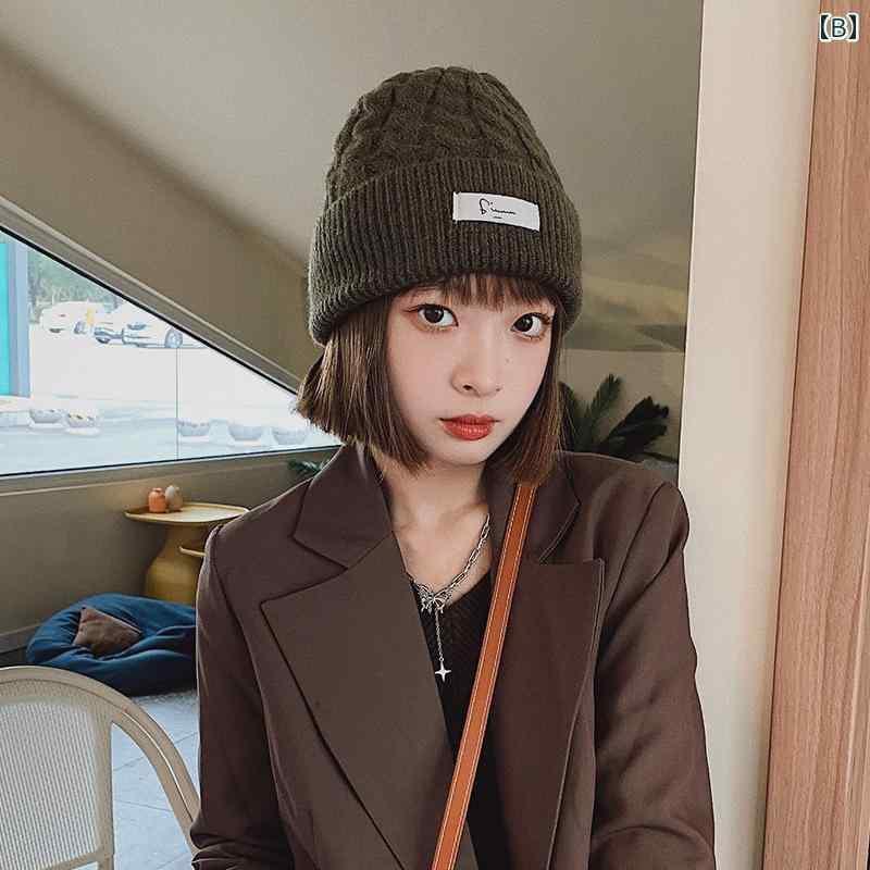 レディース 秋 冬 ニット ウール 帽子 小さい ラベル ツイスト ファッション レトロ 暖かい 包頭 クール