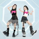 子供服 女の子 Tシャツ タンクトップ へそ出し ミニスカート コスチューム バンド ダンス ヒップホップ ストリート系 パフォーマンス 衣装 クール かっこいい キッズ