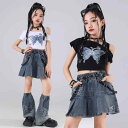 子供服 女の子 Tシャツ タンクトップ へそ出し ミニスカート 夏 コスチューム バンド ダンス ヒップホップ ストリート系 パフォーマンス 衣装 クール かっこいい キッズ