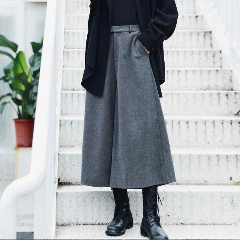 パンツ レディース カジュアル ウール レトロ ハイウエスト ワイド レッグ スリム ワークウェア 九分丈