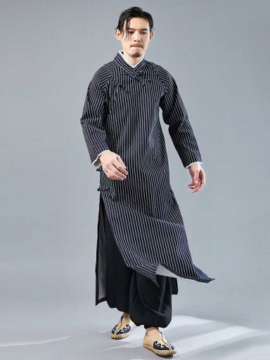 ジャケット メンズ コットン 秋 中華風 ロング リネン ブラウス クロス カラー バック ルストライプ 漢服 民族風 レトロ ローブ ジャケット メンズ コットン 秋 中華風 ロング リネン ブラウス クロス カラー バック ルストライプ 漢服 民族風 レトロ ローブ
