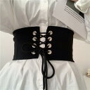 シャツ レディース ベルト ワイド 女性 アウターウェア用 弾性 コルセット ウエスト ベルト 幅広 多彩 装飾 ブラック アウター