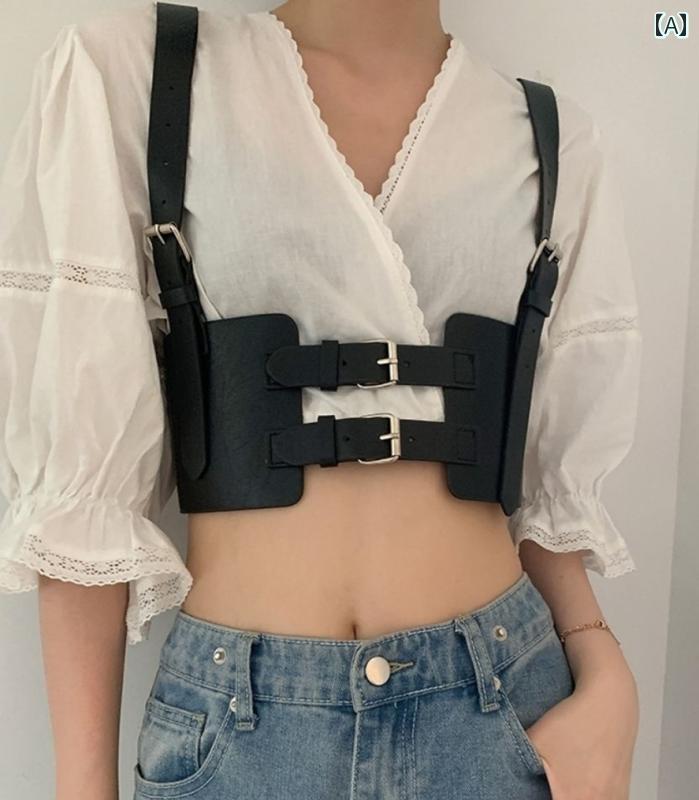 レディース ハーネスベルト サスペンダーベルト 弾性 ウエスト バンド 服 パンク ワイド サスペンダー ファッション ショルダーストラップ アメリカ ウエスト ベルト ブラック(4)