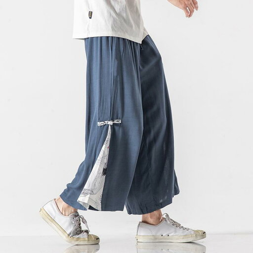 パンツ メンズ コットン カジュアル 中華風 漢服 アンティーク クレーン ワイド レッグ キュロット ドレープ リネン リネン ストレート パンツ メンズ コットン カジュアル 中華風 漢服 アンティーク クレーン ワイド レッグ キュロット ドレープ リネン リネン ストレート