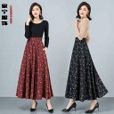 スカート レディース 春 快適 花柄 エスニック 綿麻 ロング レトロ プリーツ 大きいサイズ aライン