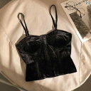 レディース パット付ベルベッド キャミソール モテ服 セクシー お腹見せ レイヤード おしゃれ トップス 韓国 イベント フェス パーティ 普段着 ダンス 衣装...