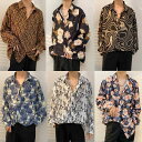 柄シャツ ヴィンテージ風 花柄 長袖 シャツ メンズ レディース ファッション カップル レトロ ジャケット プリント ゆったり レジャー 秋 トップス カジュアル ポインテッドカラー