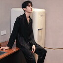 メンズ 薄手 長袖 パジャマ ロングパンツ 上下セット シンプル 前ボタン胸ポケット スタイリッシュ 爽やか ルーム ナイト ホームウェア 部屋着 快適 着心地...