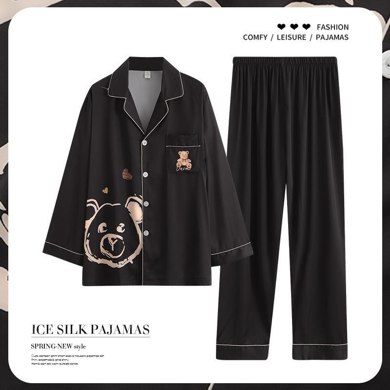 パジャマ レディース セクシーランジェリー ネグリジェ かわいい お泊り 春秋 ひんやり 涼しい 快適 メンズ 長袖 オールシーズン クマ 夏 ルームウエア(4)