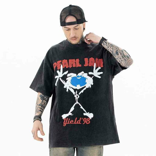 Tシャツ メンズ カジュアル おしゃれ アメリカ ストリート パールジャム 英字 プリント 半袖 コットン オーバー サイズ シャツ 夏 コットンウール生地 ドロップスリーブ Tシャツ メンズ カジュアル おしゃれ アメリカ ストリート パールジャム 英字 プリント 半袖 コットン オーバー サイズ シャツ 夏 コットンウール生地 ドロップスリーブ
