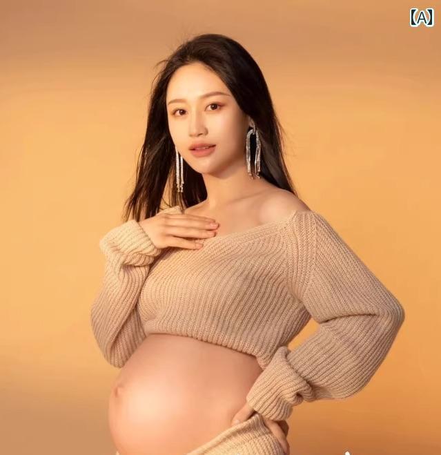 マタニティ フォト 衣装 おしゃれ 妊婦 写真 衣装 スタジオ ニット セット 魅惑 ホーム アート 自宅 撮影 フリーサイズ シンプル 長袖