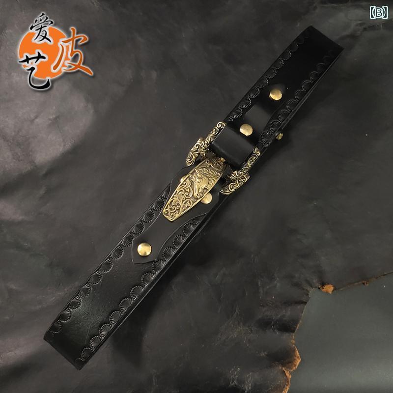 レザーベルト 銅 彫刻 騎兵 バックル ナイト ベルト 革 レトロ 牛革 エンボス 加工 植物 タンニン めし革 ベルト メンズ メンズ 幅38cm