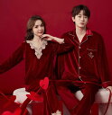パジャマ ルームウェア ナイトウェア 春秋 赤 結婚式 新婚 夫婦 ゴールド 起毛 レディース レース 花嫁 メンズ 大きめサイズ セット