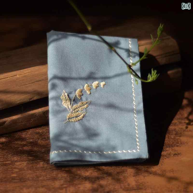 ハンカチ おしゃれ シンプル 刺繍 先染め 綿 レディース 優しい 二重層 吸汗 正方形 28*28cm レディース ボタニカル ステッチ