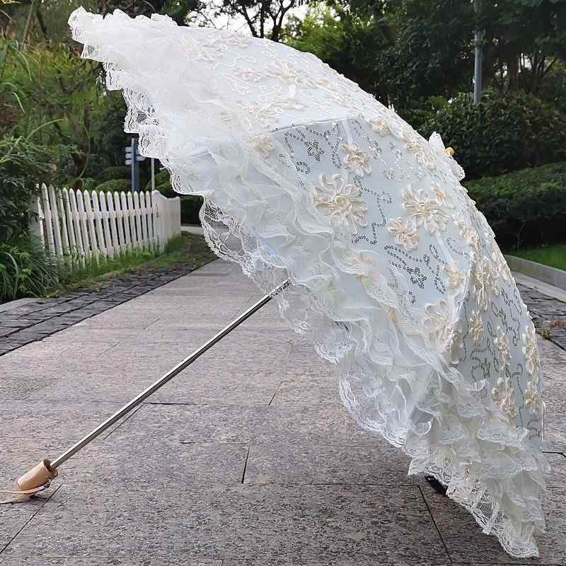 日傘 折り畳み傘 レディース エレガント レース 晴雨傘 ピンク 刺繍 スパンコール キラキラ 豪華 二つ折り ビニール 日焼け防止 プリンセス 傘 UPF50+ フリル お出掛け