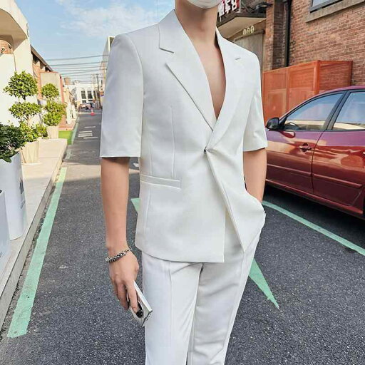 スーツ ジャケット パンツ メンズ おしゃれ スタイリッシュ 半袖 夏 薄手 結婚式 付添人 制服 ブラザーズ カジュアル 大きめサイズ ポリエステル スーツ ジャケット パンツ メンズ おしゃれ スタイリッシュ 半袖 夏 薄手 結婚式 付添人 制服 ブラザーズ カジュアル 大きめサイズ ポリエステル