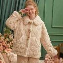レディース 厚手もこもこ パジャマ ロングパンツ 上下セット フリース 暖か裏起毛 前ボタン ポケット付 お花チャーム アウター コート ジャケット ルーム ナイト ホームウェア お家 デート お泊り リラックス 女子会 映え