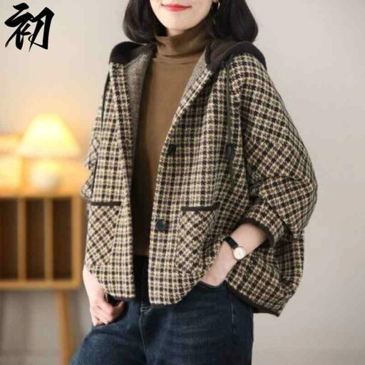 レディース 秋冬 千鳥格子 コート ウール コート 韓国 チェック フード トップス 厚手 起毛 厚手 シングルブレスト ゆったり 柔らかい レディース 秋冬 千鳥格子 コート ウール コート 韓国 チェック フード トップス 厚手 起毛 厚手 シングルブレスト ゆったり 柔らかい