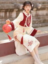 民族風 コスプレ かわいい レディース ファッション ガーリー ロリータ 赤 中国 レトロ チャイナ タイト 漢 冬 ドレス ワンピース トップス ベスト セッ...