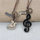 ネックレス 韓国 ファッション アクセサリー ギター 楽器 合金 ノート ペンダント メンズ レディース ロング セーター チェーン 起毛 レザー ロープ