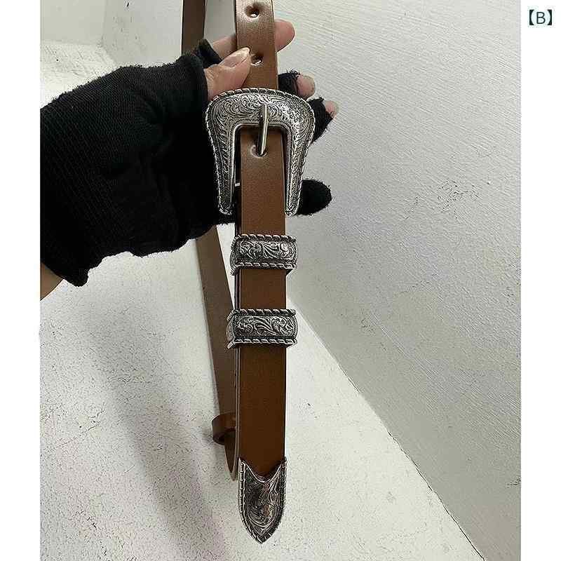 ベルト レトロ 彫刻 バックル ヒップ ホップ 二層 牛革 ライト ボディ メンズ レディース ファッション アクセサリー オールシーズン ベルト ウエスト バンド