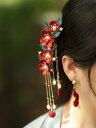 ヘアアクセサリー かわいい 髪飾り ルージュ レトロ 秋冬 美しい 赤椿 レトロ タッセル 韓服 セット ブライダル 着 レディース