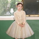 ドレス 女の子 ガール ガーリー 秋冬 ドレス お誕生日 プリンセス お姫様 長袖 子供 キッズ キラキラ シャンパン ラメ入り 華やか フリル ボリューム スカート 発表会 パーティー