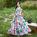 ドレス レディース 夏 ドレス 薄手 女の子 花柄 ロング スカート 子供 キッズ プリンセス フレア ワンピース 春夏 服 Aライン お誕生日会 パーティー ノースリーブ 華やか