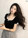 レディース 夏 半袖 フレンチリボン トップス モテ服 セクシー かわいい おしゃれ カジュアル フェミニン 韓国 イベント フェス 日常着 レジャー 女子会 デート アップ 映え
