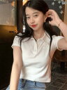 レディース 夏 半袖 ショートポロシャツ トップス モテ服 セクシー お腹見せ かわいい おしゃれ カジュアル 韓国 イベント フェス 日常着 衣装 レジャー 女子会 デート アップ 映え