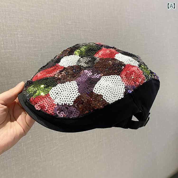 楽天カラフル365マーケットハンチング帽 レディース 韓国 カラフル スパンコール キラキラ フォワード ハット 英国 ファッション キャップ ストリート グリッター 帽子 キャスケット