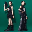 子供服 女の子 キャミソール へそ出し パンツ ミニスカート チャイナ風 コスチューム バンド ダンス ヒップホップ ストリート系 パフォーマンス 衣装 クール かっこいい キッズ