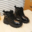 キッズ ジュニア シューズ 靴 ブーツ 秋冬 子供 黒 起毛 クール スノーブーツ サイドジッパー レザー 滑りにくい キック防止 メンズ レディース兼