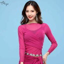 ベリーダンス トップス レディース 秋冬 セクシー シルバー メッシュ 長袖 ストラップ トップス 初心者 オリエンタルダンス 練習服 長袖スタップトップス