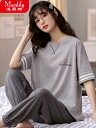 パジャマ ルームウェア レディース 綿 半袖 ズボン 夏 女の子 スポーツ 服 夏 ラウンドネック プルオーバー 部屋着 リラックス スウェット セットアップ 上下セット ロングパンツ