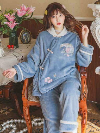 パジャマ 中国風 フランネル レディース 秋冬 サンゴ フリース 韓服 かわいい レトロ ホーム 服 セット パジャマ 中国風 フランネル レディース 秋冬 サンゴ フリース 韓服 かわいい レトロ ホーム 服 セット