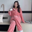 パジャマ フランネル 厚手 レディース 秋冬 暖かい 起毛 大きめサイズ コーラル スーツ